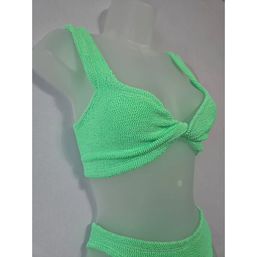 Hunza G Xandra Juno Crinkle Bikini Set One Size Neon Green Two Piece Swimsuit